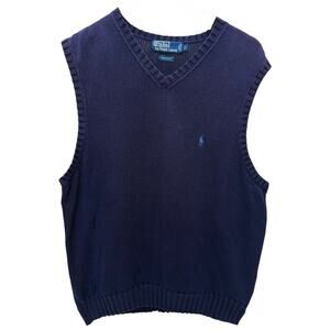 Polo Ralph Lauren Sweater Vest Mens Large Navy Knit V Neck Pony Logo Preppy